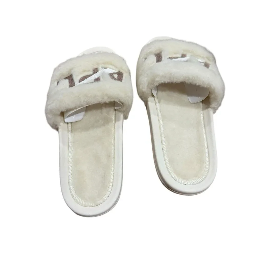 Revolve APL: Athletic Propulsion Labs Womens Shearling Slides - Pristine/Almond